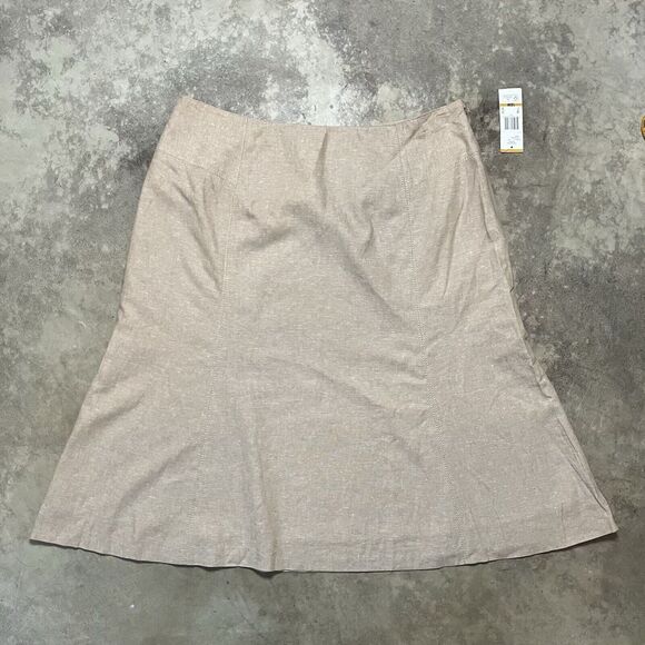 Ak Anne Klein Skirt Womens 16W Beige Linen Lined A Line Side Zip - Picture 4 of 9